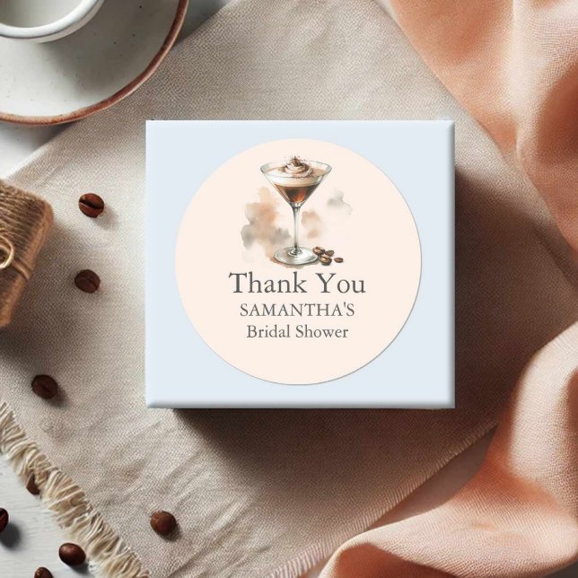 Bridal Shower Stickers Thank You Espresso Martini (Coffee bridal shower theme espresso martini favor stickers simple watercolor art)