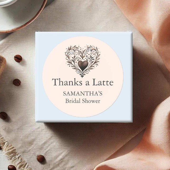Bridal Shower Stickers Thank You Heart Latte (Bridal shower thank you stickers coffee theme heart)