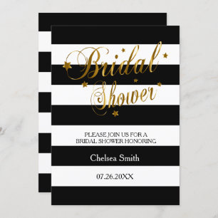 Bridal Shower - Stripes With Gold Lettering Invitation