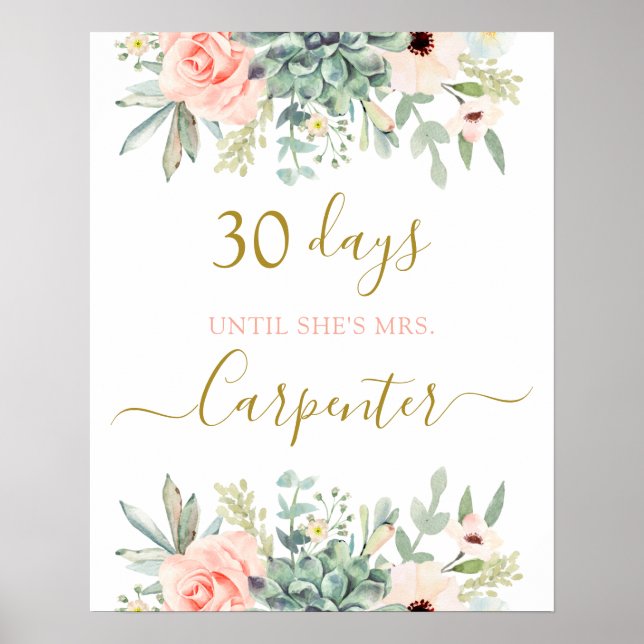 Bridal Shower succulents Countdown sign (Front)