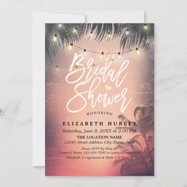 Bridal Shower Summer Beach Palm Trees String Light Invitation (Front)
