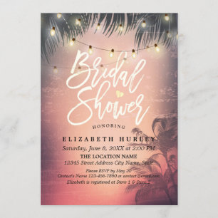 Bridal Shower Summer Beach Palm Trees String Light Invitation