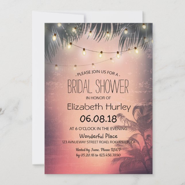 Bridal Shower Summer Beach Palm Trees String Light Invitation (Front)
