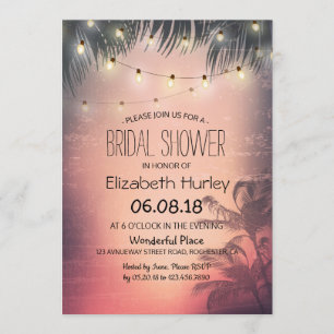 Bridal Shower Summer Beach Palm Trees String Light Invitation