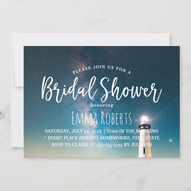 Bridal Shower Summer Night Lighthouse Invitation (Front)