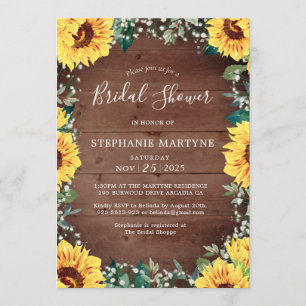 Bridal Shower Sunflower Babys Breath Border Wood Invitation
