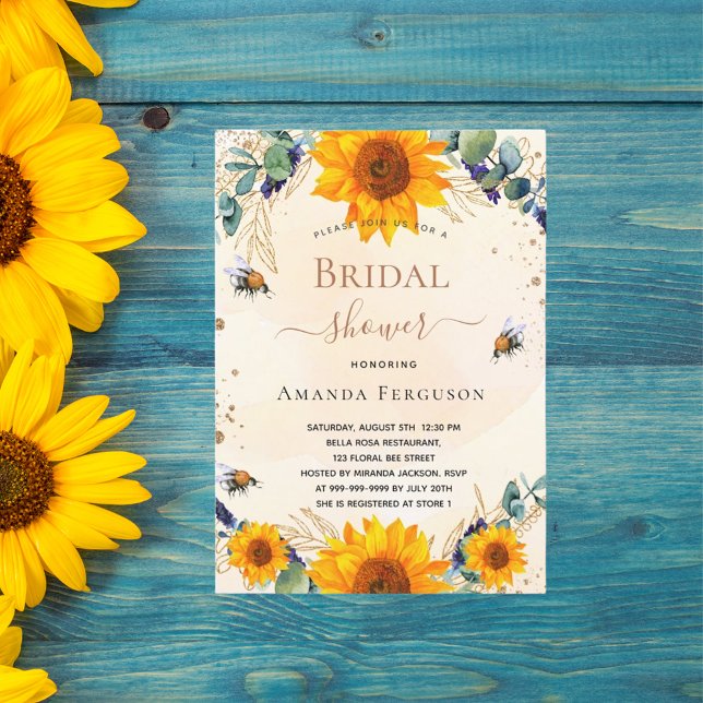 Bridal Shower sunflower bumble bees eucalyptus  Invitation (Creator Uploaded)