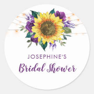 Bridal Shower Sunflower Lights Purple Floral Classic Round Sticker