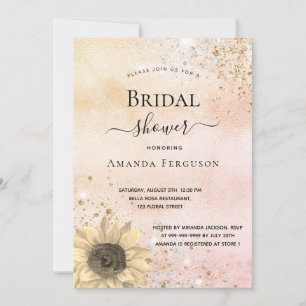 Bridal shower Sunflower rose gold rustic glitter Invitation