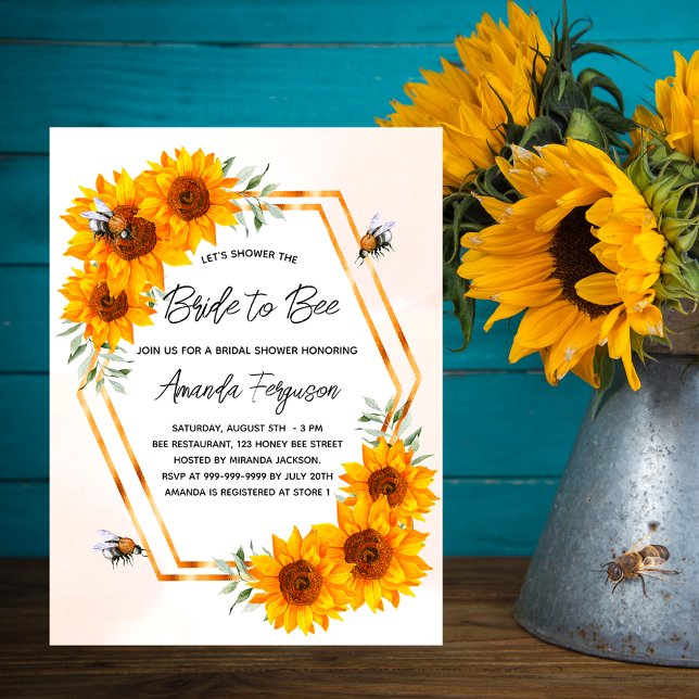 Bridal shower sunflowers bee geometric invitation postcard (Creator Uploaded)