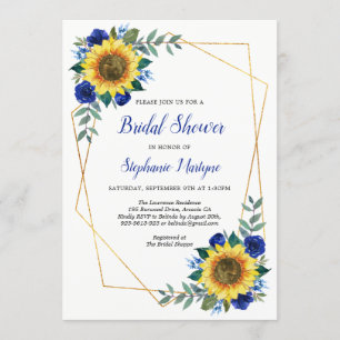 Bridal Shower Sunflowers Geometric Floral Blue Invitation