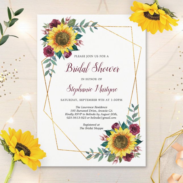 Bridal Shower Sunflowers Geometric Floral Invitation (Creator Uploaded)