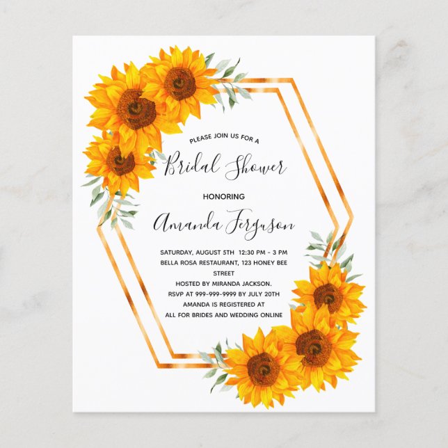 Bridal Shower sunflowers geometrical invitation (Front)
