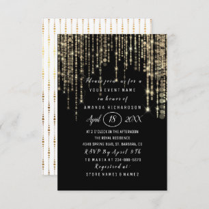 Bridal Shower Sweet 16th Black White Gold Stripes Invitation