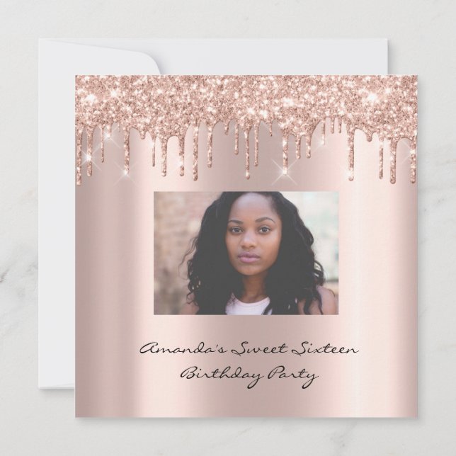 Bridal Shower Sweet 16th Drips Rose Gold Photo Invitation (Back)