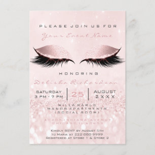 Bridal Shower Sweet 16th Eyes Makeup Pink Delicate Invitation