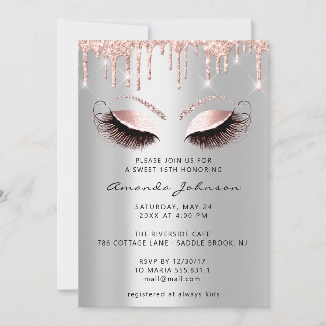 Bridal Shower Sweet 16th Glitter Pink Silver Drips Invitation (Front)