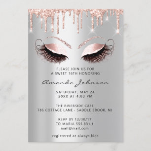 Bridal Shower Sweet 16th Glitter Pink Silver Drips Invitation