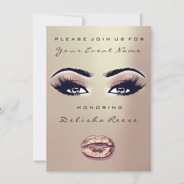 Bridal Shower Sweet 16th Kiss Lip Makeup Rose Gold Invitation (Front)