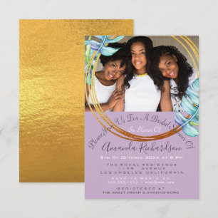 Bridal Shower Sweet 16th Photo Lavende Gold Floral Invitation
