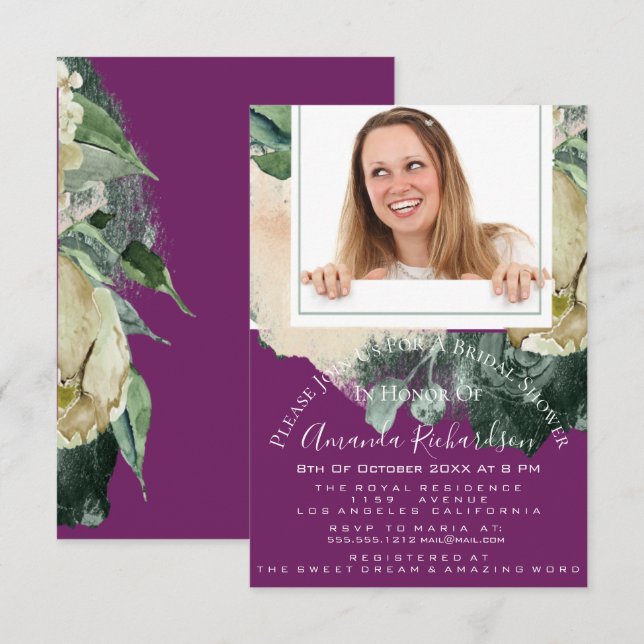 Bridal Shower Sweet 16th Photo Marsala Mint Floral Invitation (Front/Back)