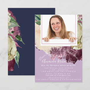 Bridal Shower Sweet 16th Photo Navy Purple Floral Invitation