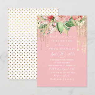 Bridal Shower Sweet 16th Pink Rose Gold Dots Spark Invitation