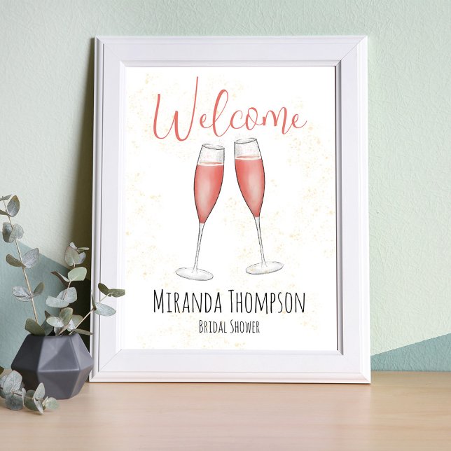 Bridal Shower Tabletop Welcome Sign Pink Champagne (Simple welcome sign budget paper sheet, great for framing. )