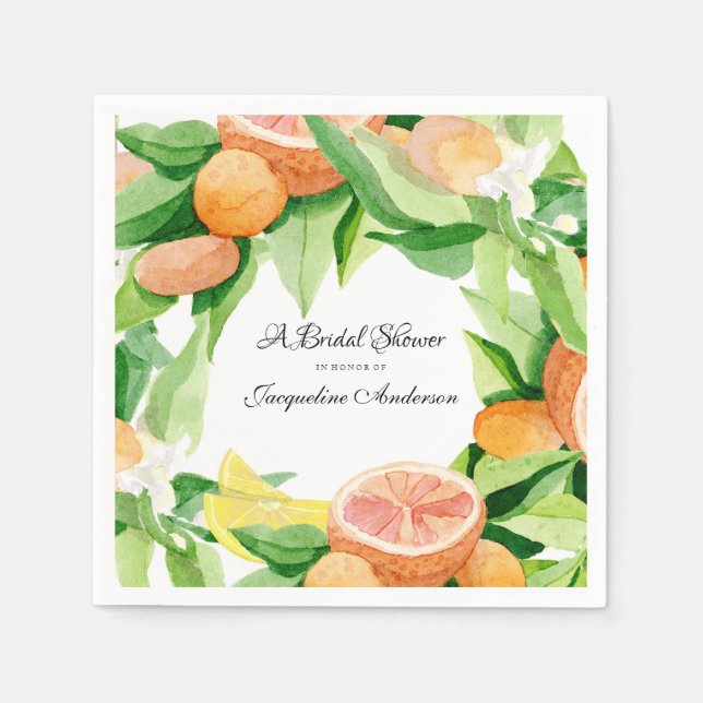 Bridal Shower Tea Citrus Leaf Orange Lemon Garden Napkin (Front)