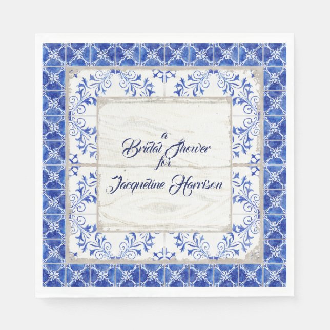 Bridal Shower Tea Luncheon Blue White Farmhouse Napkin (Front)