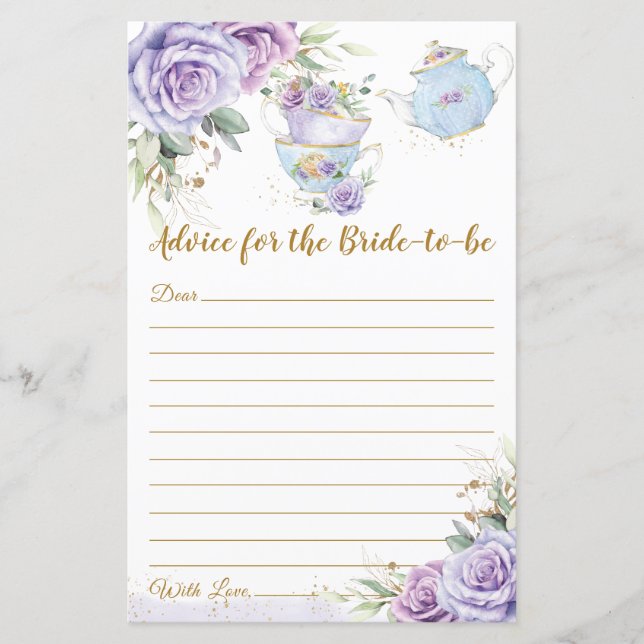 Bridal Shower Tea Party Advice for Bride to Be  (Front)