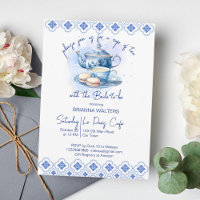 Bridal shower tea party blue tiles tea pot
