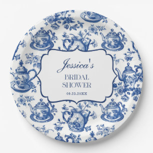 Bridal Shower Tea Party Blue White Chinoiserie Paper Plate