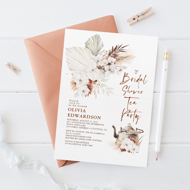 Bridal Shower Tea Party Boho Terracotta Floral Invitation (Creator Uploaded)