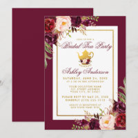 Bridal Shower Tea Party Burgundy Gold Invite B