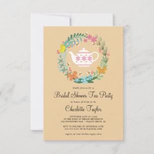 Bridal Shower Tea Party Floral Butterfly Wreath Invitation