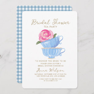 BRIDAL SHOWER TEA PARTY FLOWER PINK BLUE  INVITATION