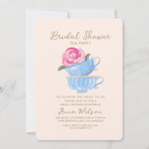 BRIDAL SHOWER TEA PARTY FLOWER PINK BLUE  INVITATION