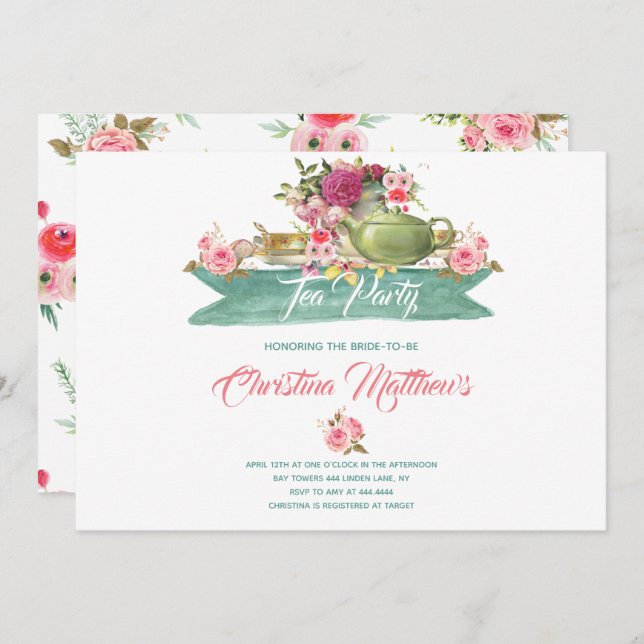 Bridal Shower Tea Party Invitation (Front/Back)