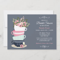 Bridal Shower Tea Party Invitation | Blue & Pink