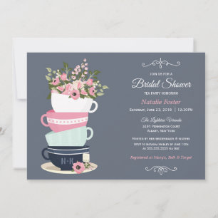 Bridal Shower Tea Party Invitation   Blue & Pink