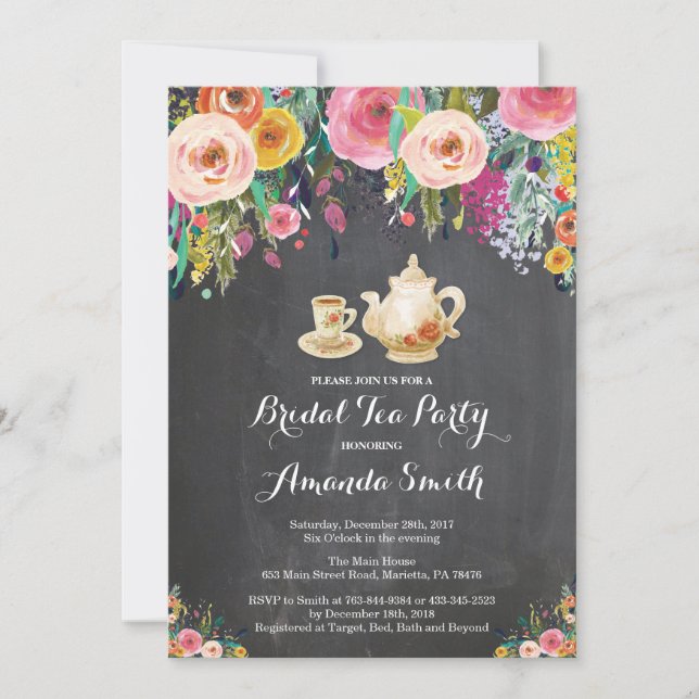 Bridal Shower Tea Party Invitation Floral (Front)