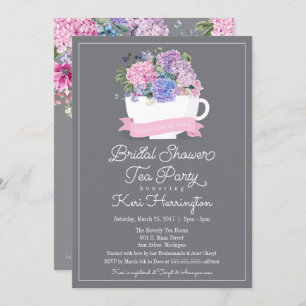 Bridal Shower Tea Party Invitation Pink Hydrangea