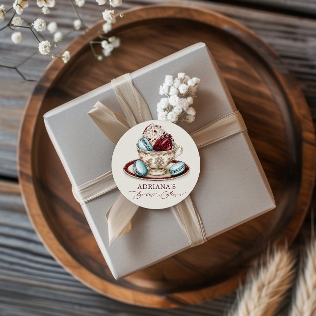 Bridal Shower Tea Party Macaroons Classic Round Sticker (Creator Uploaded)