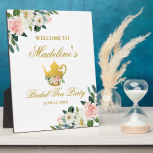 Bridal Shower Tea Party Pink Floral Gold Welcome Plaque