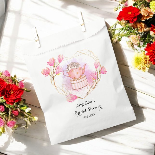 Bridal Shower Tea Party Pink Rose Gold Favour Bag (Creator Uploaded)