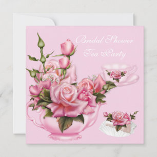 Bridal Shower Tea Party Pink Rose Teapot 4 Invitation