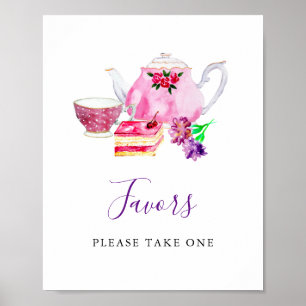 Bridal Shower Tea Party Purple Favours Sign Cute