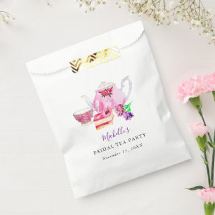 Bridal Shower Tea Party Purple Teapot  Watercolor Favour Bag