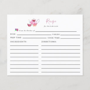 Bridal Shower Tea Party Recipe Card Pink Script